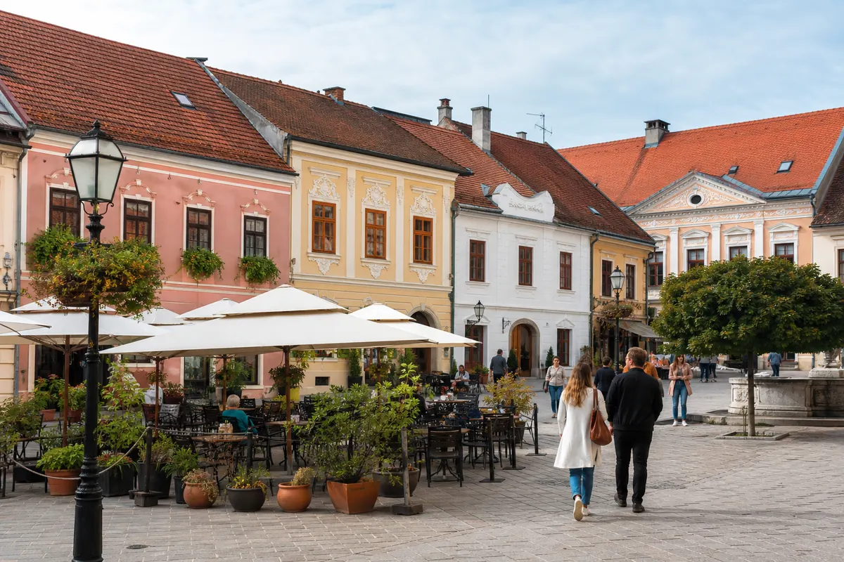 Historic town square representing an urban day trip in continental Croatia