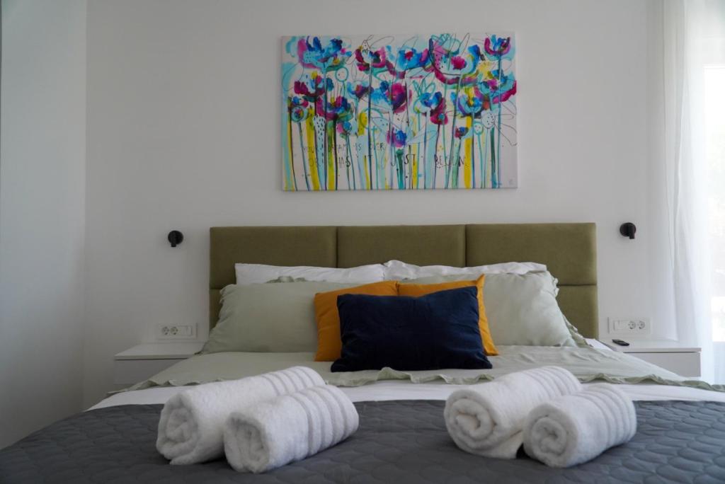 Double bedroom prepared with fresh towels