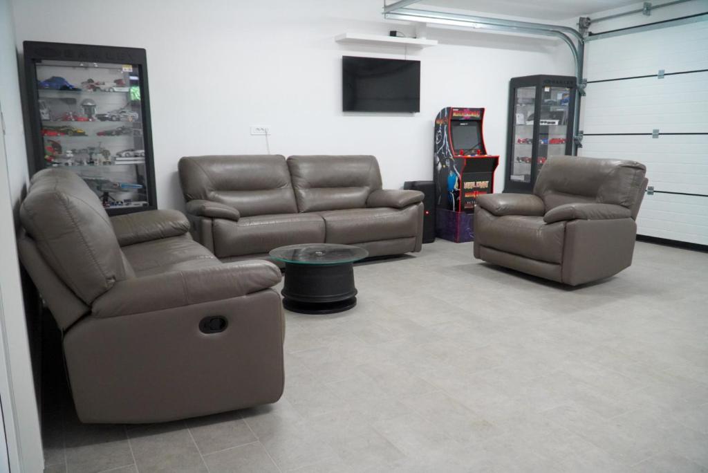 Indoor lounge with arcade games