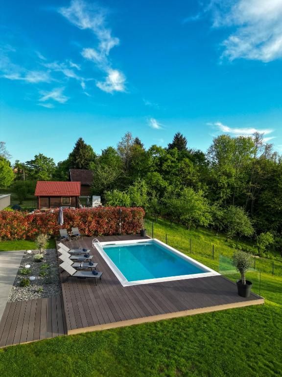 Private pool and countryside beyond the garden
