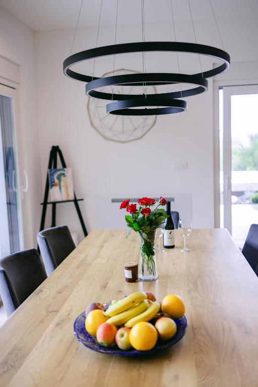 Flowers and wine on the dining table