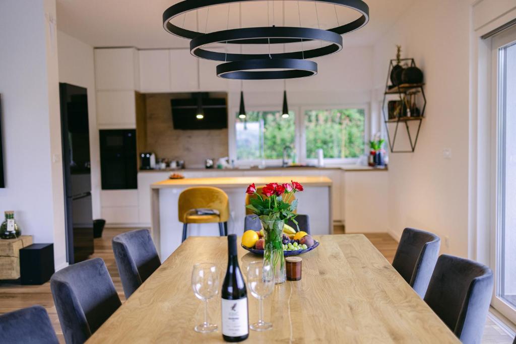 Living and dining room prepared for the evening