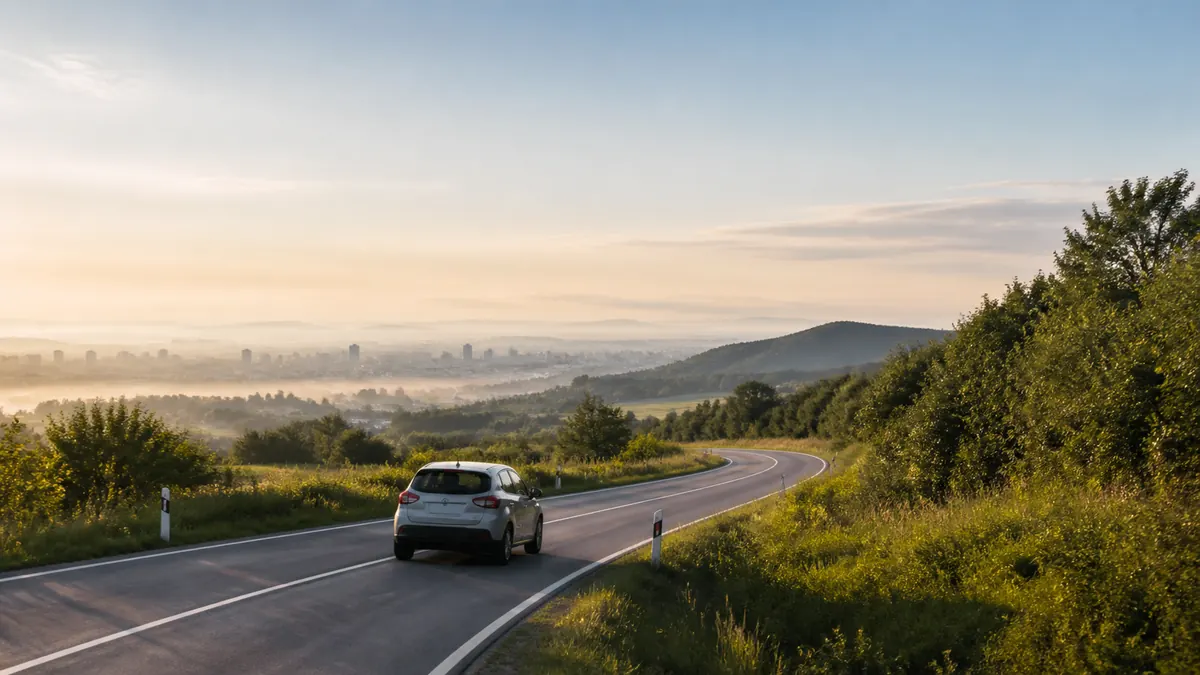 Morning drive from Zagreb toward the green countryside