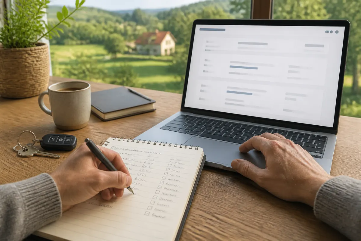 Traveller comparing villa details with a booking checklist