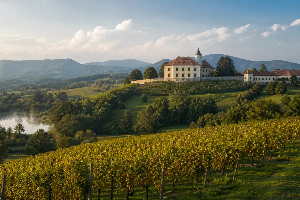 Editorial prikaz dvoraca, vinograda i brežuljaka Hrvatskog zagorja